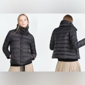 ZARA funnel neck Down Puffer Jacket dark gray dark green Womens XS